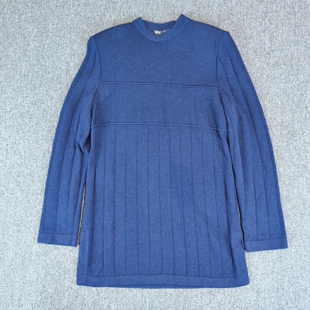 St. John Vintage Basics Knit Tunic Top Women P Navy Blue Wool Blend Ribbed USA